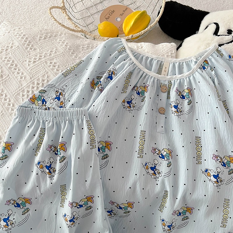 Primavera y verano nubes de algodón pijamas de mangas cortas de cuello redondo encantador dibujos animados de niña en ropa de casa dos piezas de pijamas