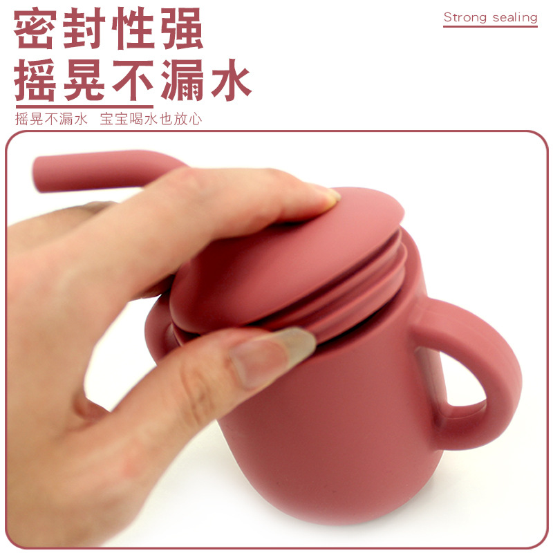 Taza de agua de silicona para niños, taza para aprender a beber, taza de agua con mango doble, taza de paja a prueba de caídas y fugas para bebés, taza de agua con dos orejas para beber directamente