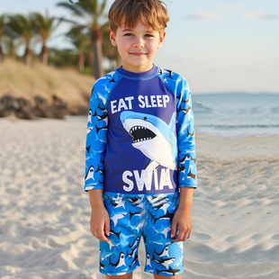 Ребенок купальный костюм мальчиков трещина плавать Одежда 2025 новый акула длинный рукав песчаный пляж шорты быстросохнущие мальчик Купальное лето