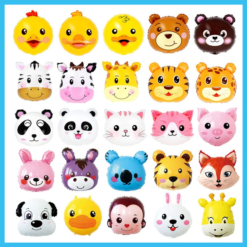 Cross-border Amazon Q version 18 inch cartoon animal head aluminum film balloon children's birthday party decoration to push the stall