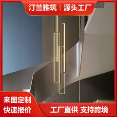 楼梯吊灯现代简约别墅复式楼中空loft旋转楼梯间极简超长方框灯具