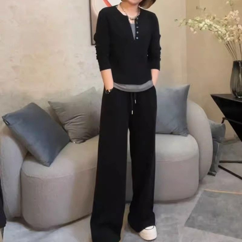 时尚套装春秋款休闲假两件卫衣韩版宽松百搭显瘦阔腿裤一整套2025|undefined