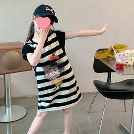 女童连衣裙夏装2025新款洋气儿童裙子夏季童装小女孩条纹公主裙潮