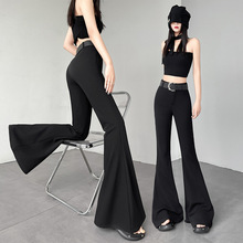 黑色微喇裤子女夏季新款拖地西装裤设计感垂感高腰显瘦休闲喇叭裤