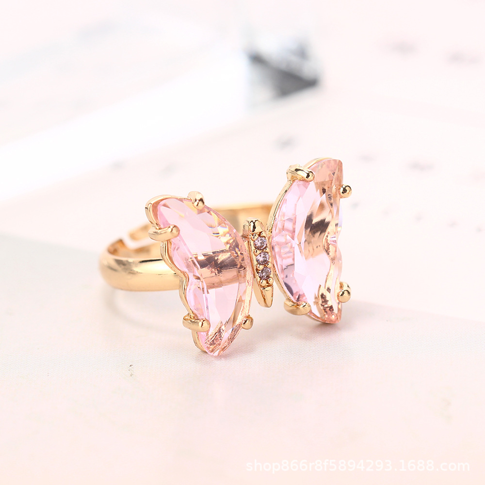 Venta caliente transfronteriza 18K oro real electrochapado circón mariposa anillo ajustable abierto personalidad femenina INS Mori pulsera