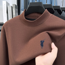 秋冬新款纯色高领加厚加棉休闲百搭时尚男士T恤感打底衫上衣