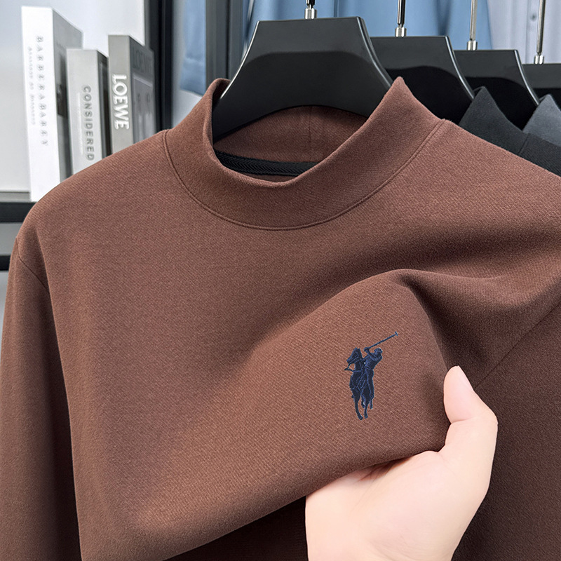 秋冬新款纯色高领加厚加棉休闲百搭时尚男士T恤感打底衫上衣