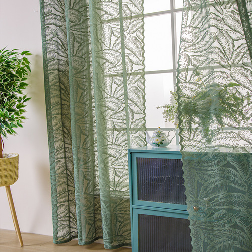 Modern minimalist popular green home curtains bedroom living room balcony semi-transparent sunshade blind without drilling