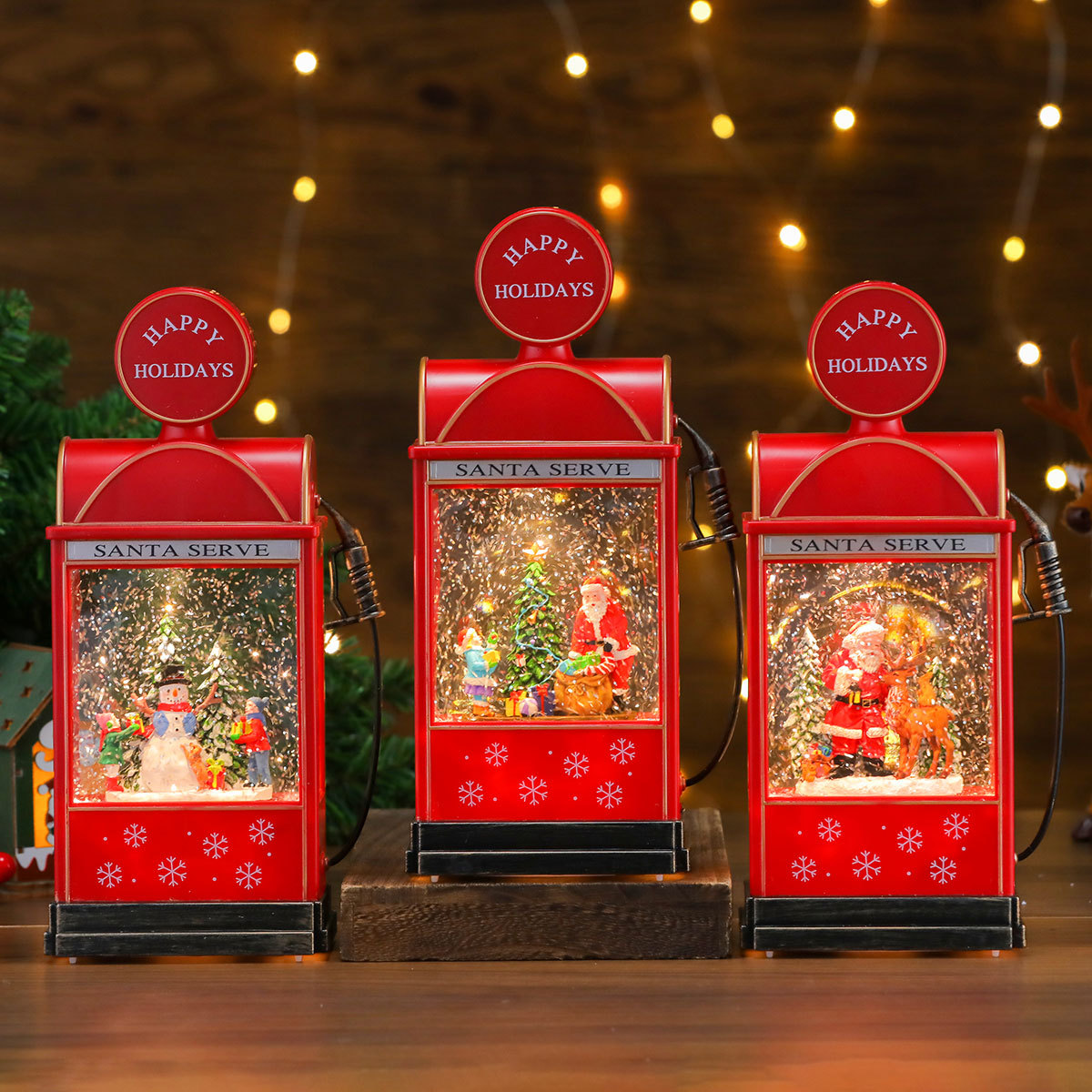 Creativo, luminoso, rociador de nieve, adornos, luces de noche, decoraciones navideñas, caja de música de regalo de Navidad