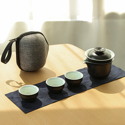 Coarse pottery Quik travel tea set suit Cups Kungfu Online tea set outdoors Portable wholesale customized logo