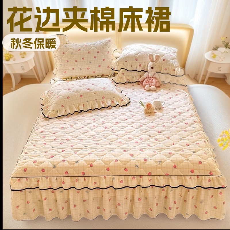 Washed Cotton Quilted Bed Skirt Three-Piece Set Thickened Bed Cover Simmons Dust-Proof Anti-Slip Protective Cover Single-Piece Bed Cover Wholesale