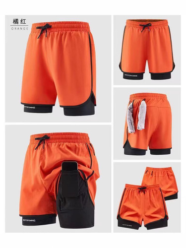 Athletic Shorts Running-Specific Loose Non-Slip Three-Piece Pants Double-Layer Quick-Dry Workwear Casual Pants Printed