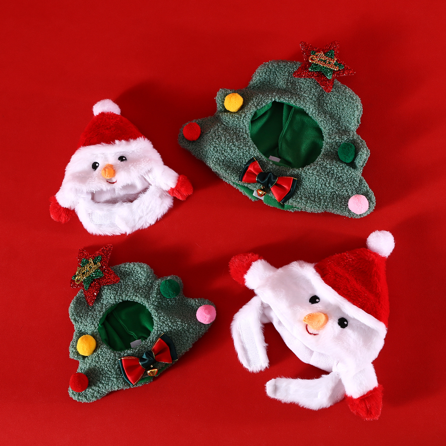 2024 nuevo estilo mascota sombrero de Navidad perro pequeño gato felpa dibujos animados muñeco de nieve árbol de Navidad campana lindo sombrero para la cabeza
