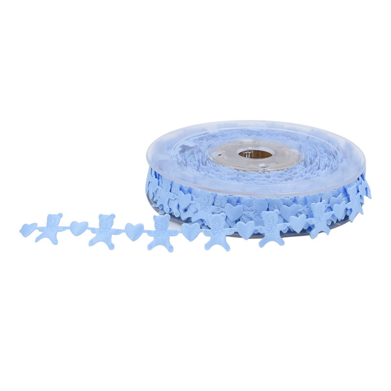 Transfronterizo azul en relieve ultrasónico pequeño oso amor cinta bebé cumpleaños luna llena decoración cinta hecha a mano