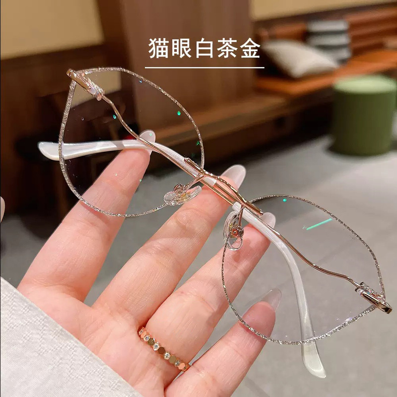 2025年ホットスタイルコレクション女性用老眼鏡、中高年向けの新しい高精細抗青色光ファッショナブルなフレームレス老眼鏡|undefined