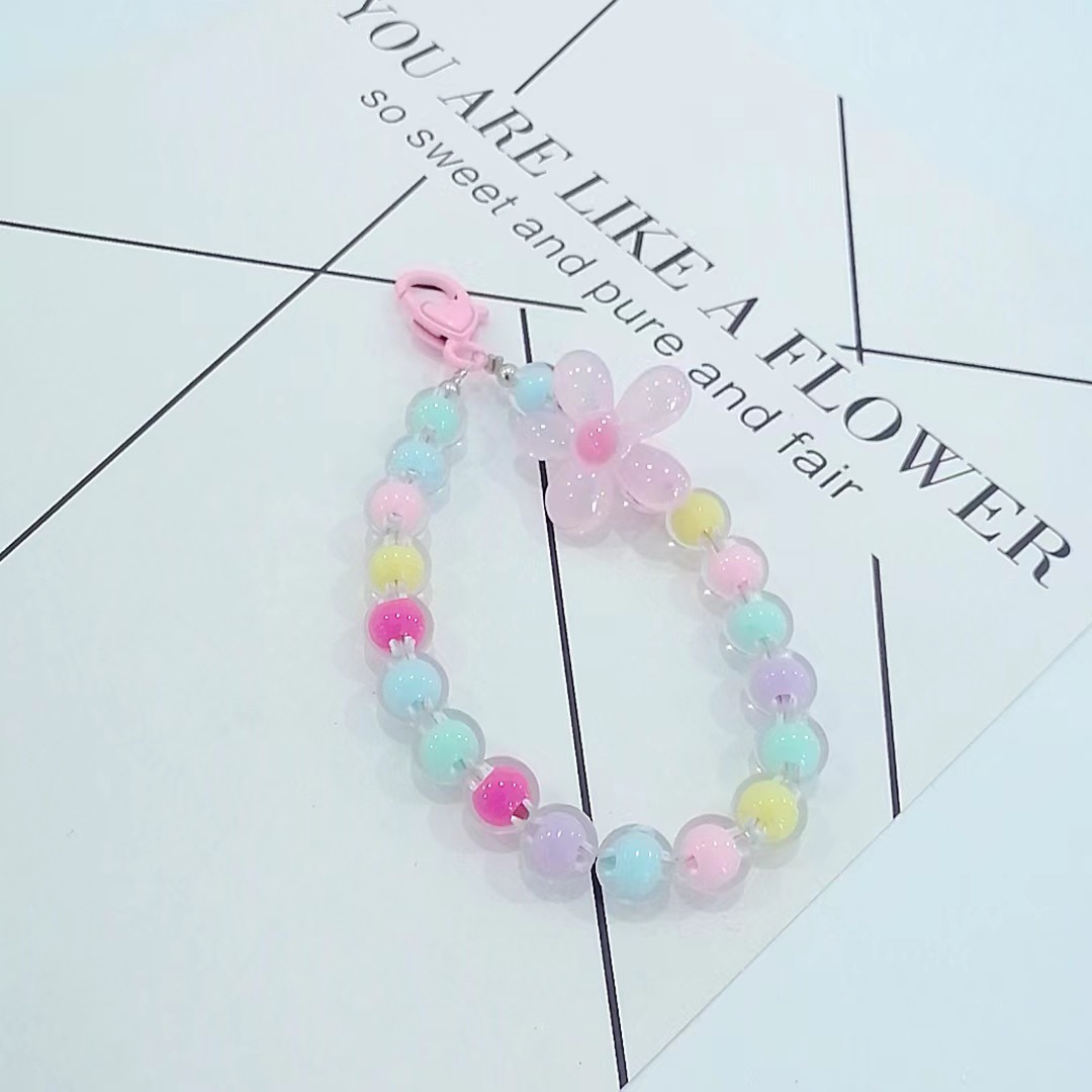 Japón y Corea del Sur color ins hecho a mano con cuentas flor llavero cordón de muñeca macaron color pétalo cordón de teléfono móvil en stock