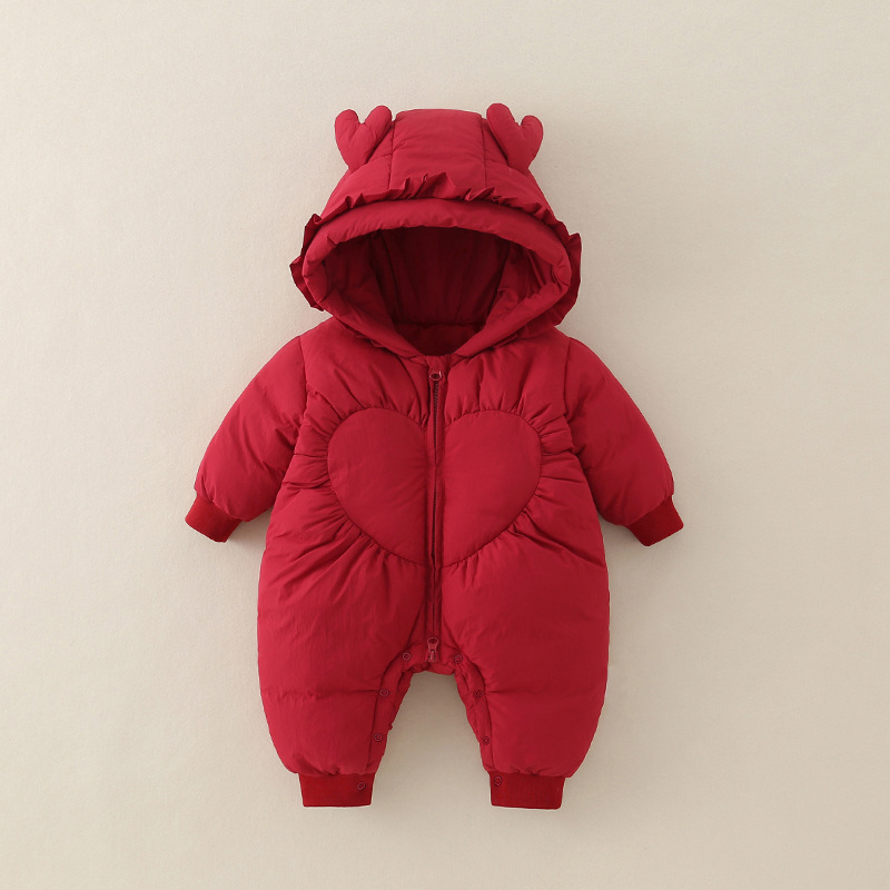 Pf326 Baby Jumpsuit Autumn and Winter Thickeneded Quilted Hooded Outing Clothes Newborn Clothes Cute Super Cute Clothes