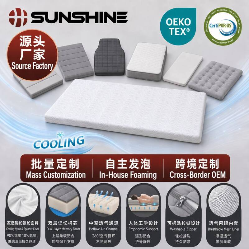 Customized link cross-border direct source factory memory foam thin mattress topper, cool-touch nylon double-layer soft foam mattress Customized link cross-border direct source factory memory foam thin mattress topper, cool-touch nylon double-layer soft foam mattress