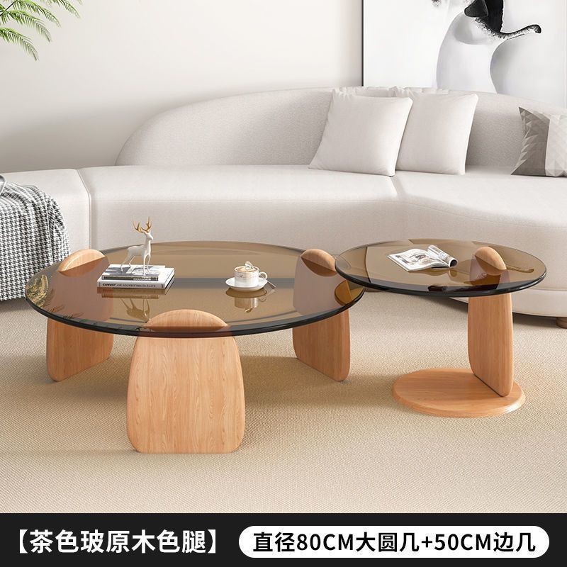 钢化玻璃茶几客厅家用圆形组合北欧网红风轻奢意式极简茶桌小户型|undefined