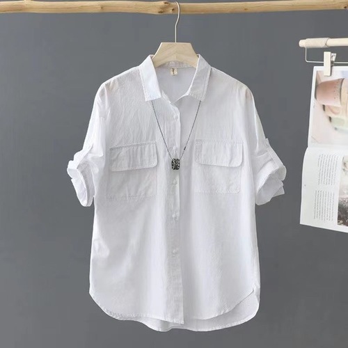 Women's Short Sleeve Solid Color Shirt 2025 Summer Outerwear Design Style Loose Thin Top for Women
