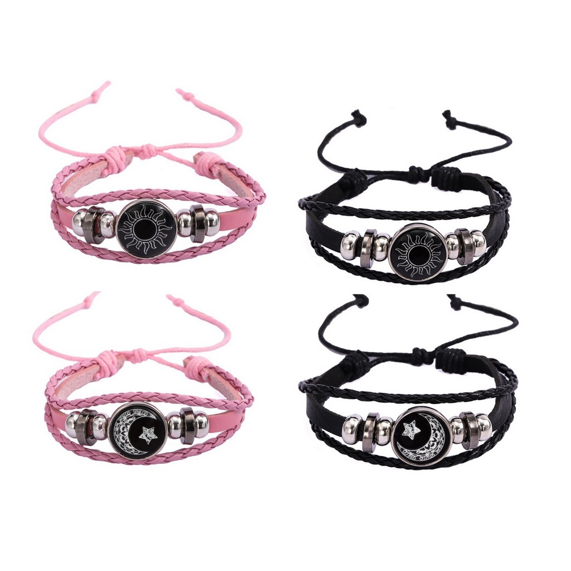 Foreign Trade Hot-Selling Sun and Moon Lovers Leather Bracelet Set Luminous Leather Bracelet Retro Multi-Layer Braided Luminous Bracelet