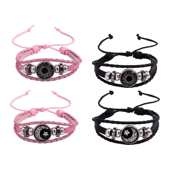 Foreign Trade Hot-Selling Sun and Moon Lovers Leather Bracelet Set Luminous Leather Bracelet Retro Multi-Layer Braided Luminous Bracelet