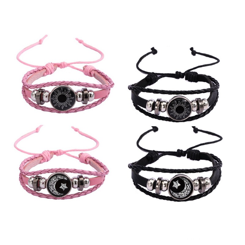 Foreign Trade Hot-Selling Sun and Moon Lovers Leather Bracelet Set Luminous Leather Bracelet Retro Multi-Layer Braided Luminous Bracelet Foreign Trade Hot-Selling Sun and Moon Lovers Leather Bracelet Set Luminous Leather Bracelet Retro Multi-Layer Braided Luminous Bracelet