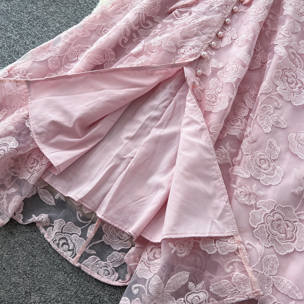Elegant Lace Embroidered Dress for Women High-Waisted A-Line Skirt Summer Suitable for Commuting And Banquets_ecoleips.com