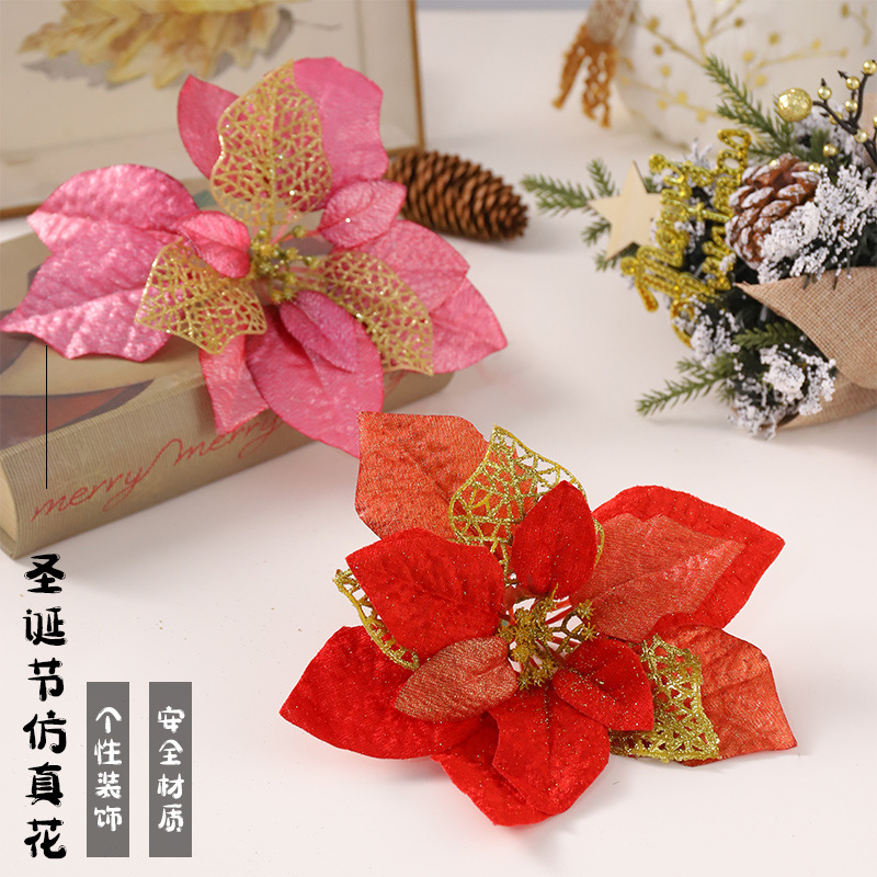 2025 flores de navidad simuladas flores de navidad árbol de navidad accesorios de guirnaldas decoración de árbol de navidad decoración de caña al por mayor