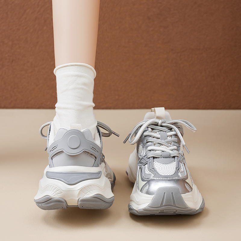 Augu Shi Deng plata zapatos de papá mujeres 2026 nuevas zapatillas deportivas de malla de primavera zapatos de correr casuales altos