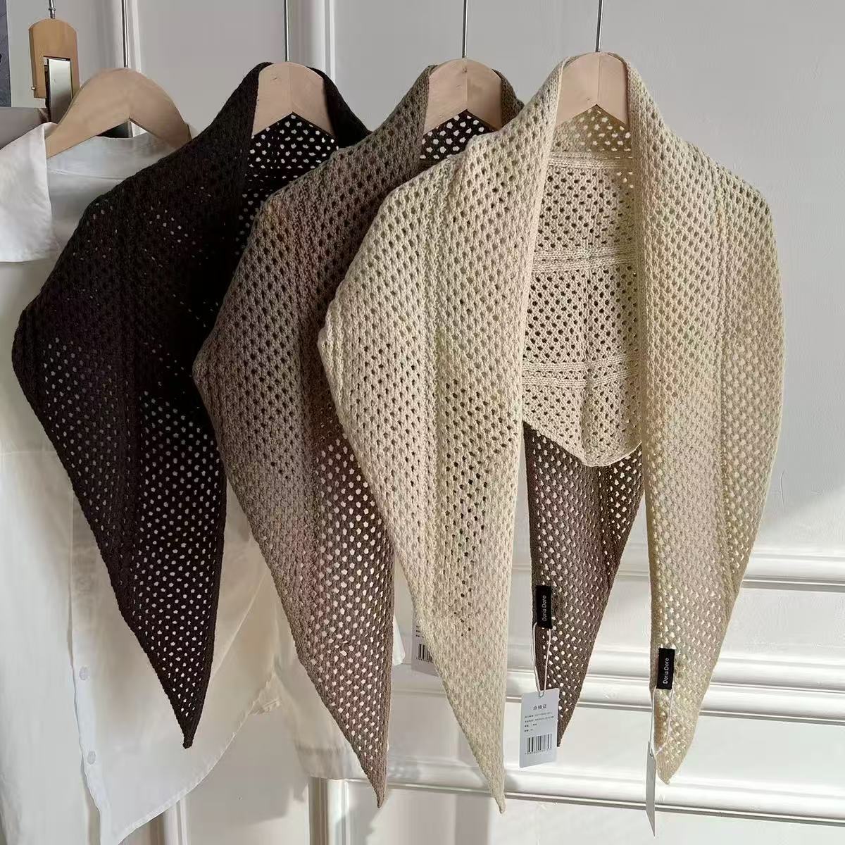 Direct Sale from the Manufacturer: Korean-Style Hollow-Out Knitted Wool Triangle Scarf Shawl for Women, 26 New Models, High-End Warm Outerwear