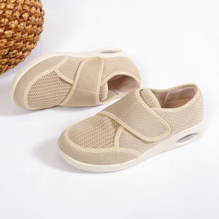 2025 Spring and Summer New Mom Shoes Mesh Breathable Casual Shoes Fashionable Air Cushion Wedge Heel Plaid Walking Shoes Large Size 44