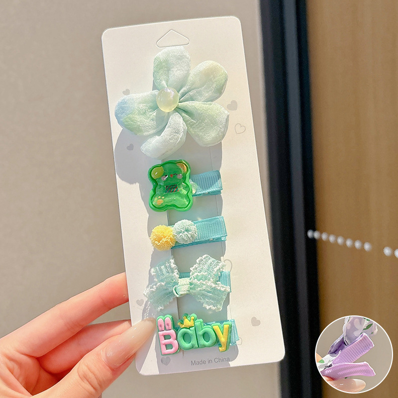 可爱花朵蝴蝶结儿童侧边发夹布包女童发卡婴儿宝宝不伤发汗毛夹子|undefined