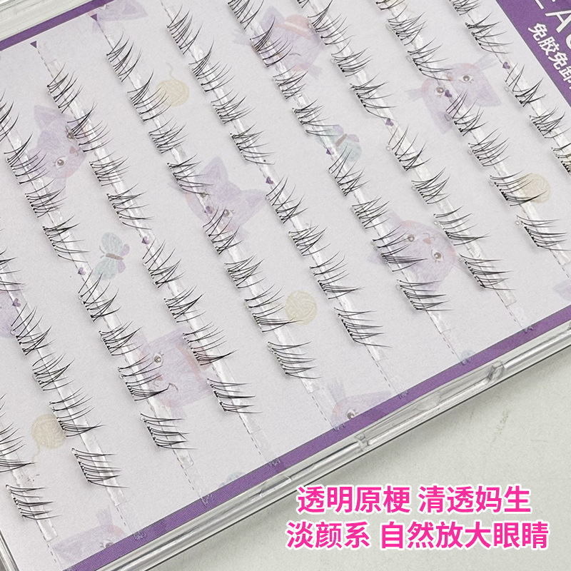 10 filas de pestañas sin pegamento sin desprendimiento, pestañas claras bajo la cara, pestañas de simulación natural bajo las pestañas seccionales, pestañas de ojos de madres novatas.
