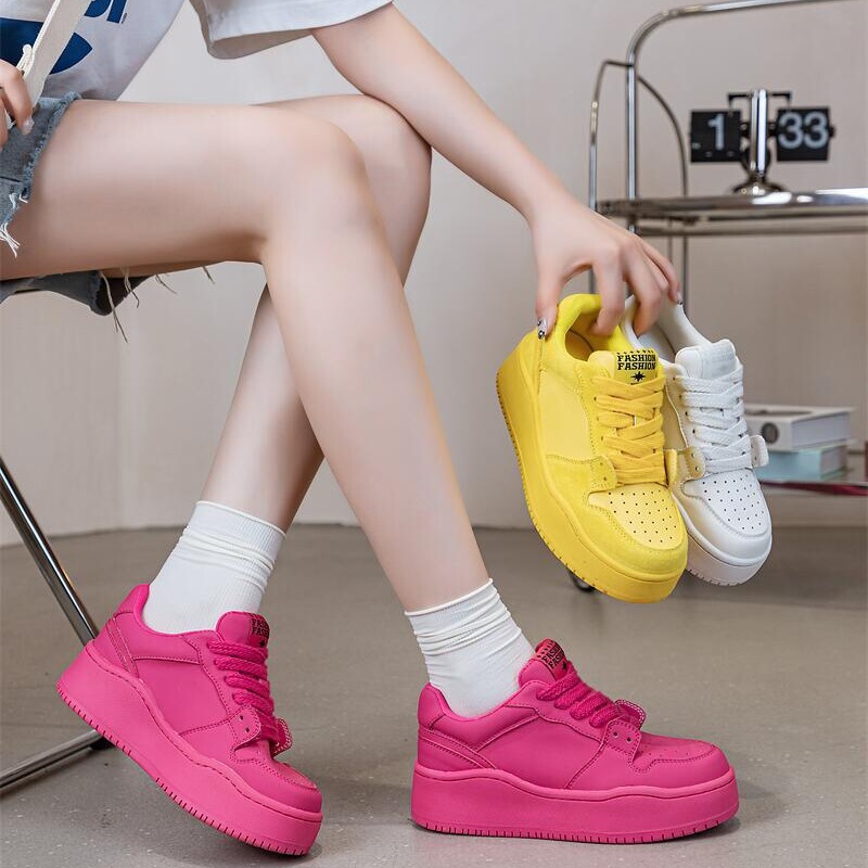 2026 Summer New Model Air Force One Versatile Breathable Casual Shoes for Women, Genuine Leather White Shoes, Thick-Soled Height-Increasing Sneakers for Women