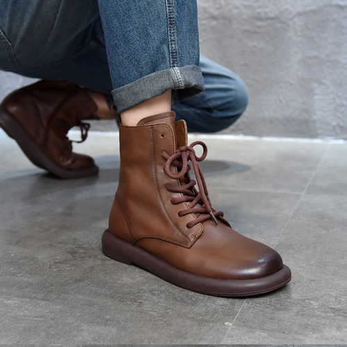 Genuine leather short boots men's lace-up Martin boots Autumn and winter new first-layer cowhide men's high-top shoes round-toe men's shoes