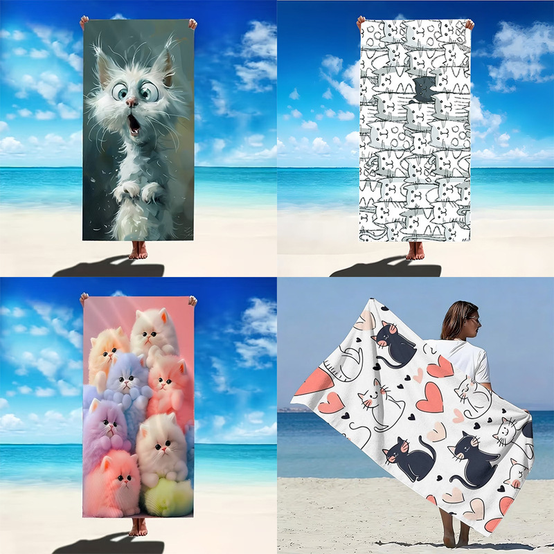 Source Factory Fun Cat Microfiber Beach Towel Skin-Friendly Quick-Dry Bath Towel Extra Large Size Customizable