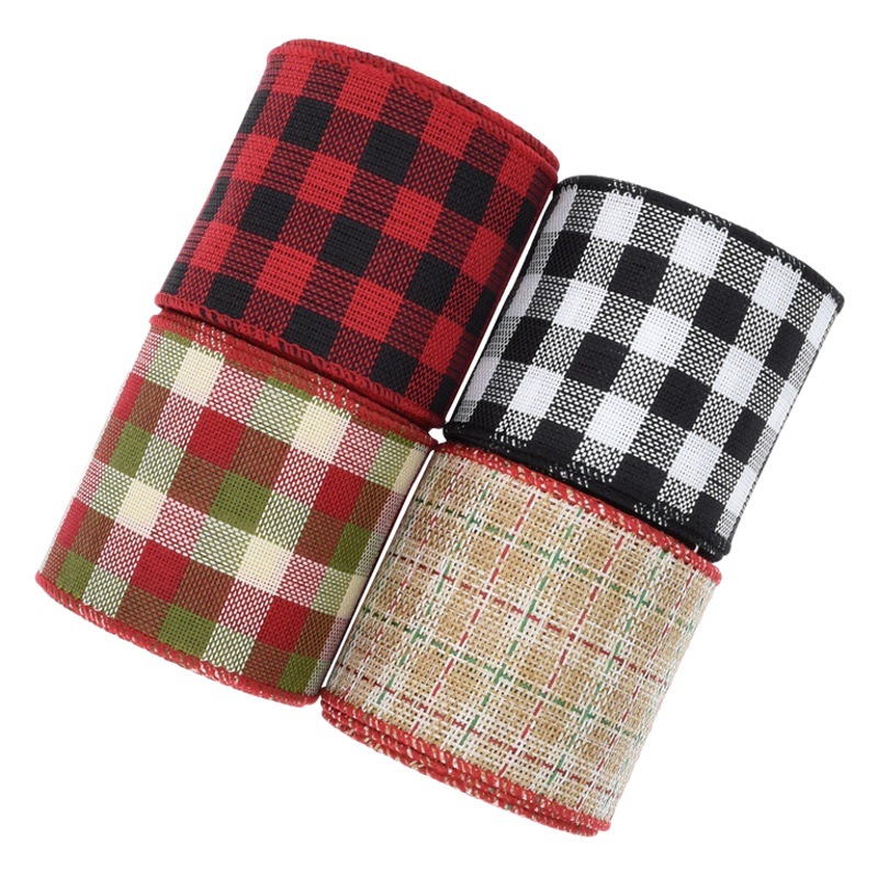 63mm transfronterizo nuevo clásico TELA ESCOCESA copia borde cáñamo cinturón alambre grande arco material con decoración de Navidad