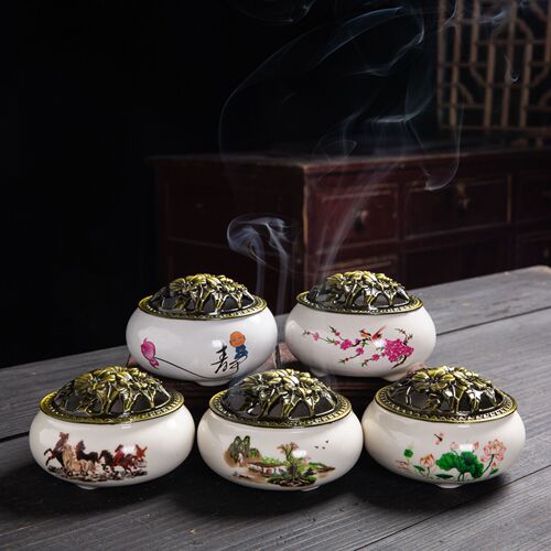 Ceramic incense burner household Yiwu wholesale incense kiln Biange kiln incense burner temple incense disc tower incense small disc incense burner