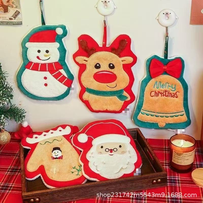 Christmas Hand Towel, Kitchen Sanitary Napkin, Hanging Rag, Hanging Ornament, Creative Household Handkerchief, Absorbent and Quick-Drying