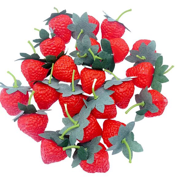 Realistic plastic strawberry with accessories