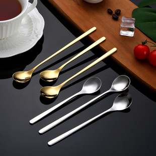 304 Stainless Steel Water Drop Spoon Coffee Spoon High-Value Golden Long-Handled Small Round Spoon Stirring Ice Spoon Gift Spoon