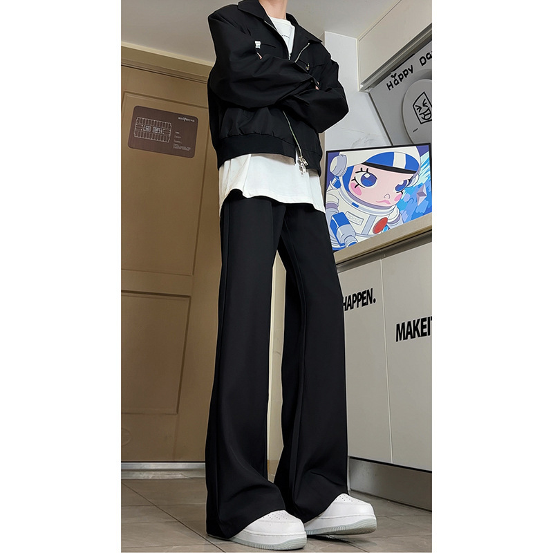 CetKy アメリカン ハイストリート クリーンフィット シルエット パンツ ブラック カジュアル パンツ メンズ レディース ストレート マイクロフレア バイブ パンツ|undefined