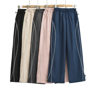 Sports Quick-drying Straight Casual Pants Women's 2024 Summer New American Style Spice Girls Loose Slim Skinny Drawstring Leg Wide Leg Pants