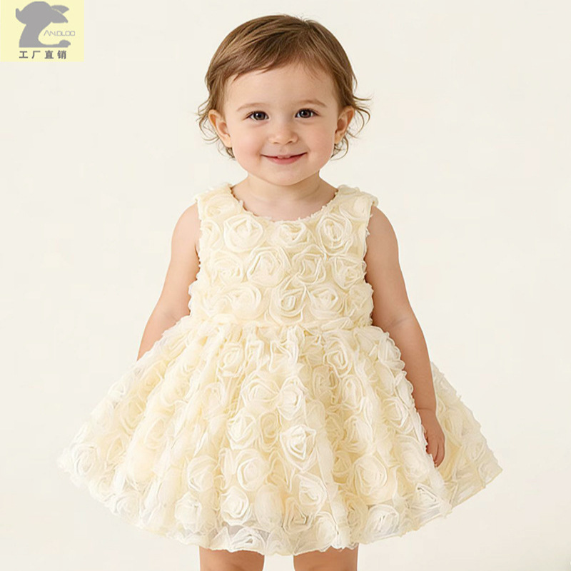Baby Girl Summer New Sleeveless Rose Dress Kidsren's Jumpsuit Elegant Skirt One-Year-Old Photo Princess Dress