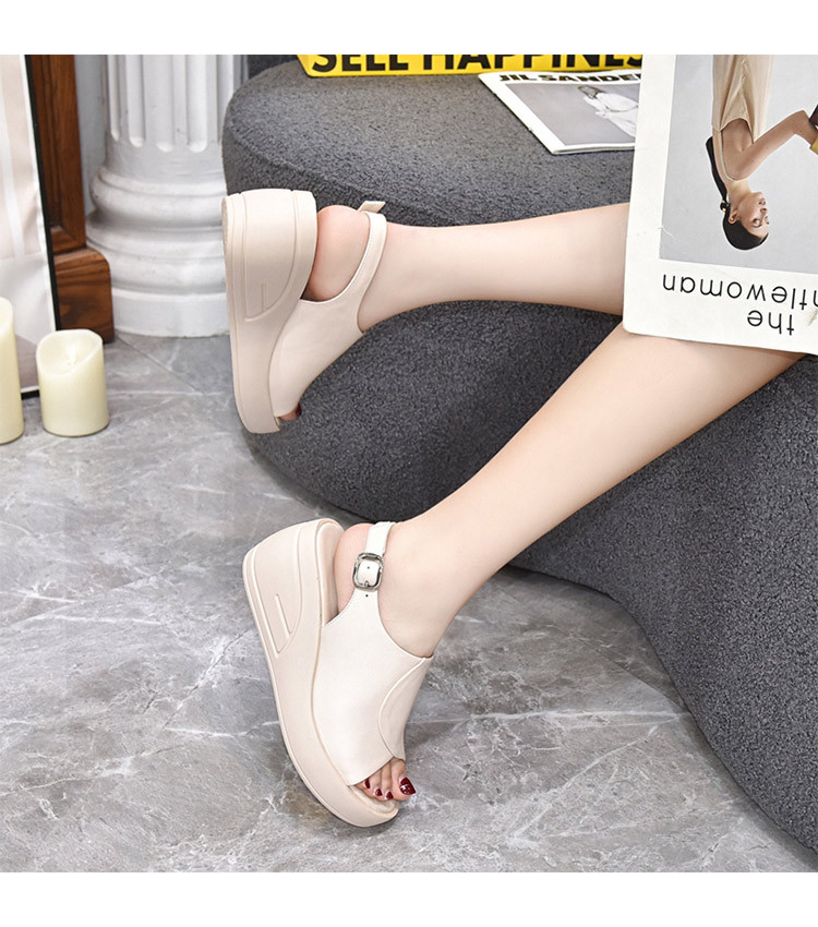 Sandal nữ đế xuồng da thật, đế mềm, quai đơn, hở mũi, gót cao 9 cm — Màu đen chi tiết 3