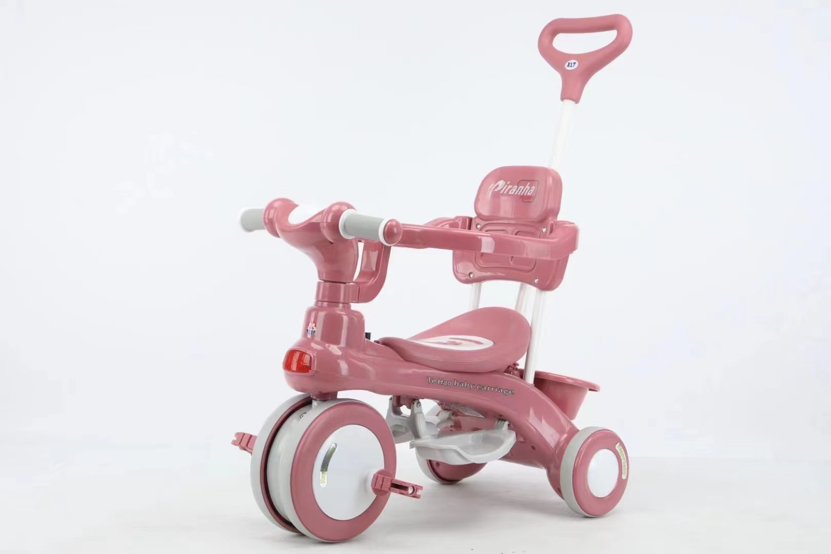 Triciclo de Empuje para Niños de 1 a 6 Años de Plástico con Barandillas y Toldo