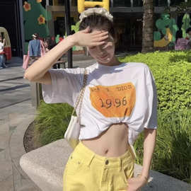 正确版本AcN家夏季新款字母黄色印花宽松慵懒短袖T恤男女同款潮流