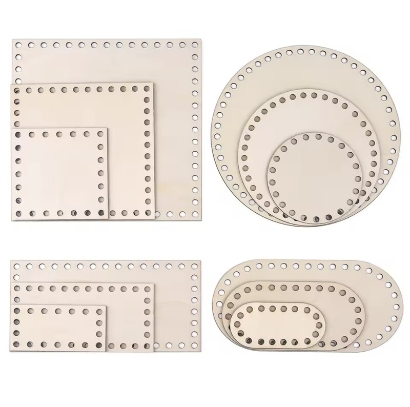 Cross-Border Hot-Selling Multi-Shaped Perforated Wooden Basket Base DIY Crochet Bag Base Accessories in Various Sizes in Stock