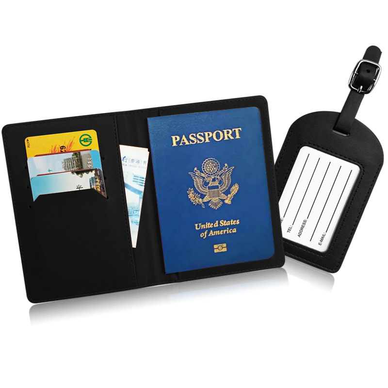 En stock pu cuero viajes negocios regalos pueden agregar logo pasaporte cubierta bolsa pasaporte titular cubierta protectora equipaje etiqueta traje